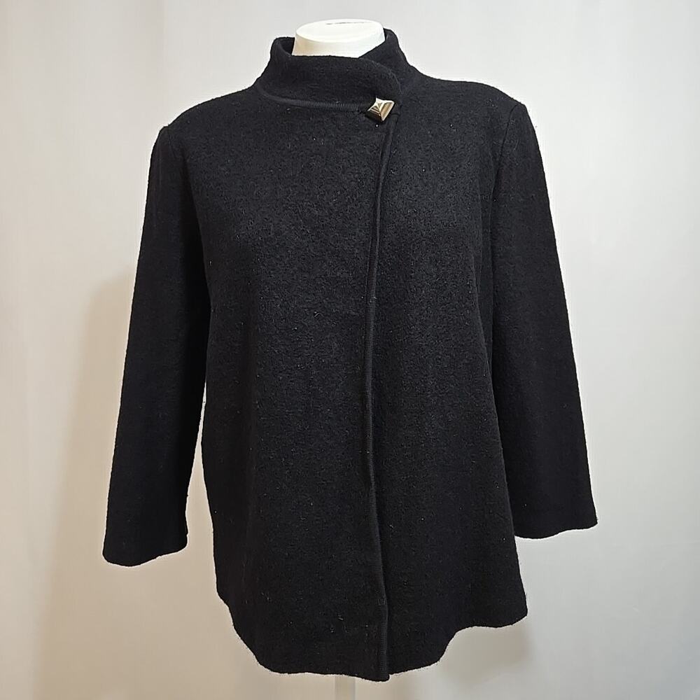 Karl Lagerfeld Cardigan Sweater Womens Size XS Black Gold Button Cap Poncho